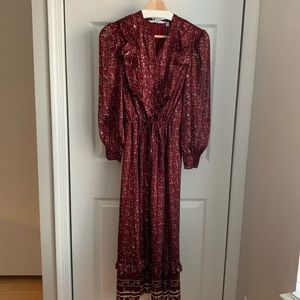 & Other Stories printed ruffle bib midi dress